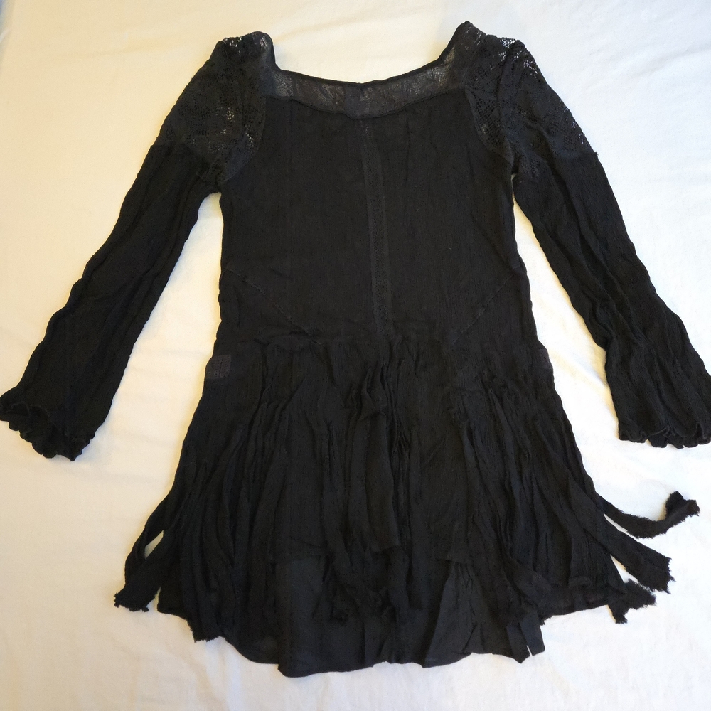 Free People Black Shipwreck Cove Fringed Mini Lace Dress (AHS Misty Day) EB3 - Picture 14 of 16